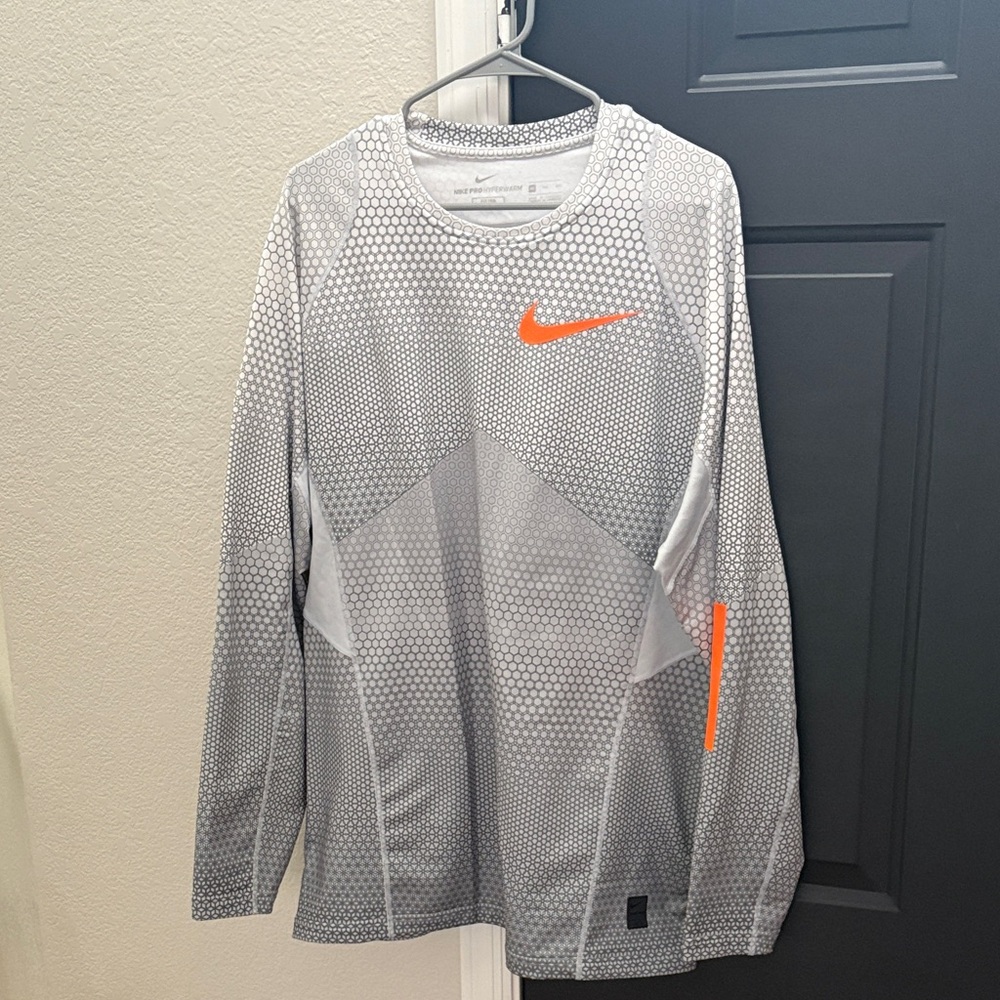Nike Gray and Orange Patterned Long Sleeve Top